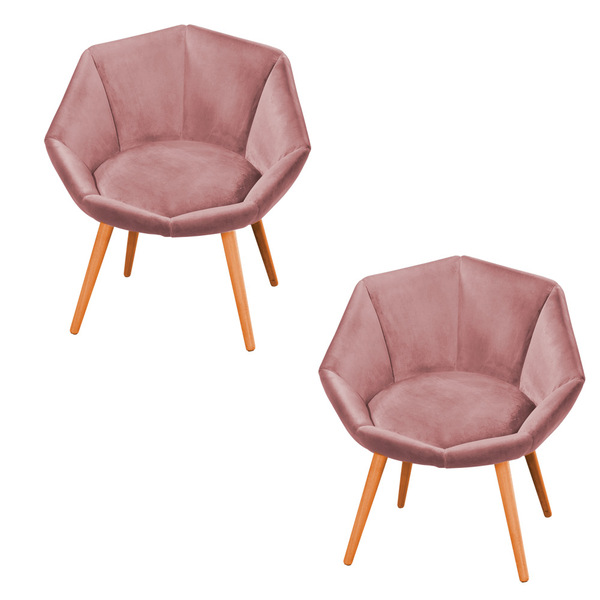 Kit 02 Poltronas Jaspe Veludo Pés Palito Castanho - D'rossi -