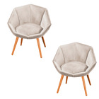 Kit 02 Poltronas Jaspe Veludo Prata Pés Palito Castanho - D'r