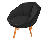 Kit 02 Poltronas Jaspe Veludo Preto Pés Palito Castanho - D'r