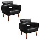 Kit 02 Poltronas Josy Acetinado Preto Pés Palito Castanho