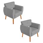 Kit 02 Poltronas Josy Linho Cinza A26 Pés Palito Castanho