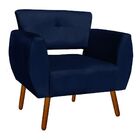 Kit 02 Poltronas Josy Suede Azul Marinho Pés Palito Castanho