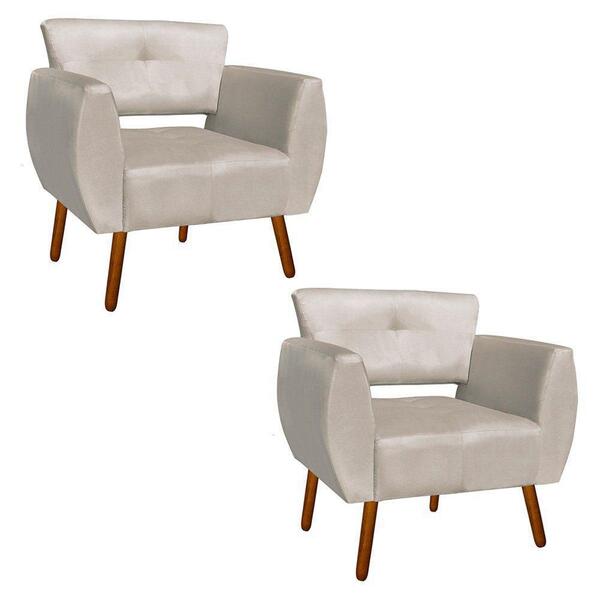 Kit 02 Poltronas Josy Suede Bege Pés Palito Castanho Drossi