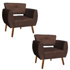 Kit 02 Poltronas Josy Suede Marrom Pés Palito Castanho D'rossi