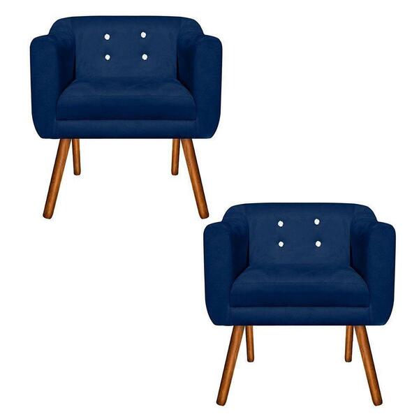 Kit 02 Poltronas Julia Azul Marinho Com Strass Pés Palito