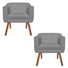 Kit 02 Poltronas Julia Suede Grafite Pés Palito Castanho D01