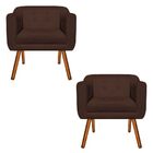 Kit 02 Poltronas Julia Suede Marrom Pés Palito Castanho D01 -