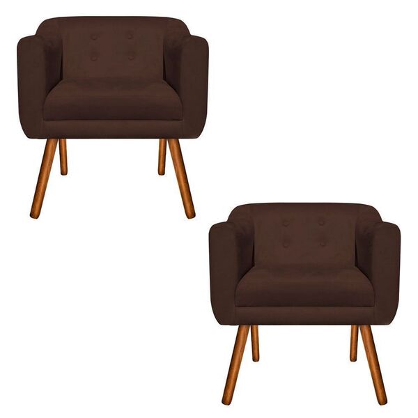 Kit 02 Poltronas Julia Suede Marrom Pés Palito Castanho D01 -