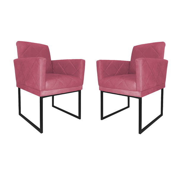 Kit 02 Poltronas Klara Base Ferro Preto Suede - Estopar - Sue