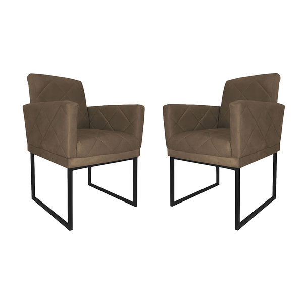 Kit 02 Poltronas Klara Base Ferro Preto Suede - Estopar - Sue