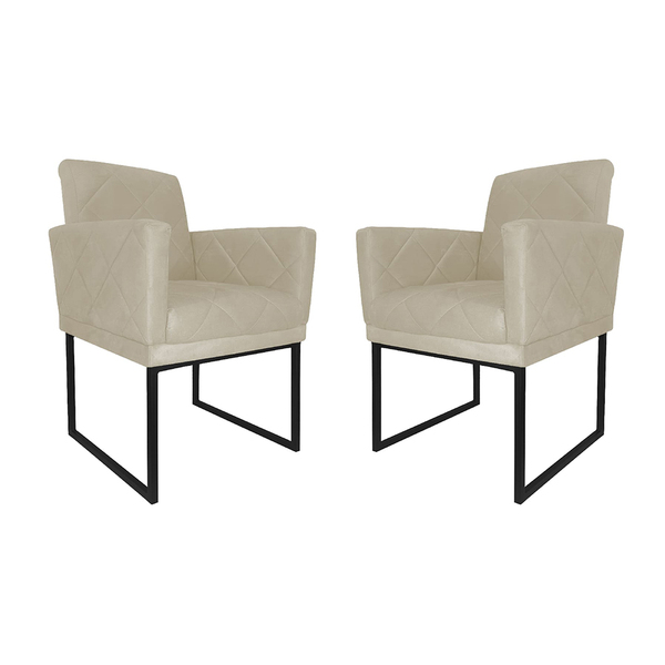 Kit 02 Poltronas Klara Base Ferro Preto Suede - Estopar - Sue