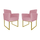 Kit 02 Poltronas Klara Decorativa Base Ferro Dourado Suede -