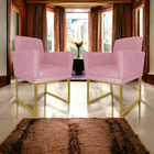 Kit 02 Poltronas Klara Decorativa Base Ferro Dourado Suede -