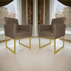 Kit 02 Poltronas Klara Decorativa Base Ferro Dourado Suede -