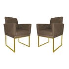 Kit 02 Poltronas Klara Decorativa Base Ferro Dourado Suede -