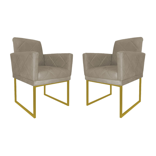 Kit 02 Poltronas Klara Decorativa Base Ferro Dourado Suede -