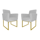 Kit 02 Poltronas Klara Decorativa Base Ferro Dourado Suede -