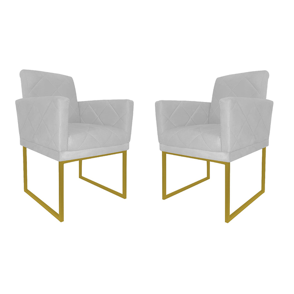 Kit 02 Poltronas Klara Decorativa Base Ferro Dourado Suede -
