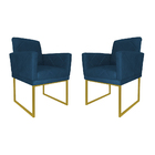 Kit 02 Poltronas Klara Decorativa Base Ferro Dourado Suede -