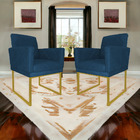 Kit 02 Poltronas Klara Decorativa Base Ferro Dourado Suede -