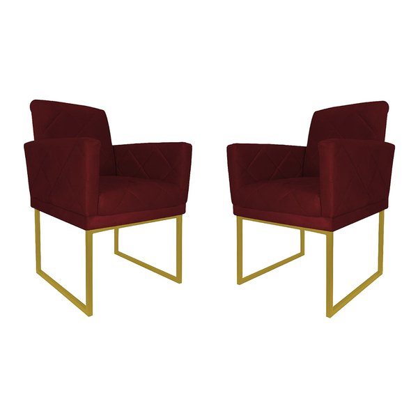 Kit 02 Poltronas Klara Decorativa Base Ferro Dourado Suede -