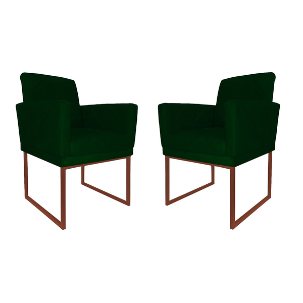 Kit 02 Poltronas Klara Para Sala Base Ferro Bronze Suede - Es