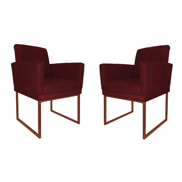 Kit 02 Poltronas Klara Para Sala Base Ferro Bronze Suede - Es