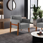 Kit 02 Poltronas Lana Linho Grafite A26 Base De Madeira