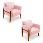 Kit 02 Poltronas Lana Suede Base De Madeira D03 - D'rossi - R