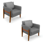 Kit 02 Poltronas Lana Veludo Luxo Base De Madeira - D'rossi -