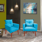 Kit 02 Poltronas Lara Decorativa Palito Luxo Tecido Turquesa