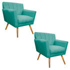 Kit 02 Poltronas Laura Palito Mel Suede Azul Ciano - Amarena