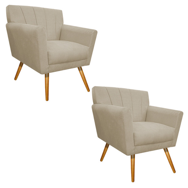 Kit 02 Poltronas Laura Palito Mel Suede Bege - Amarena Móveis