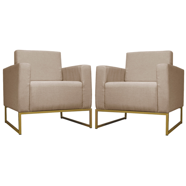 Kit 02 Poltronas Lilly Base De Metal Dourada Suede Escolha Su