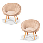 Kit 02 Poltronas Lina Veludo Perola Pés Palito Castanho - D'r