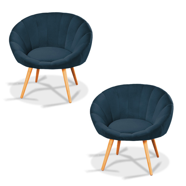 Kit 02 Poltronas Lina Veludo Pés Palito Castanho - D'rossi -