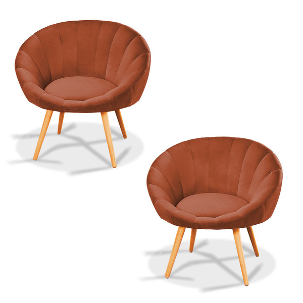 Kit 02 Poltronas Lina Veludo Pés Palito Castanho - D'rossi -