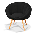 Kit 02 Poltronas Lina Veludo Preto Pés Palito Castanho - D'ro