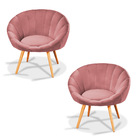 Kit 02 Poltronas Lina Veludo Rosa Pés Palito Castanho - D'ros