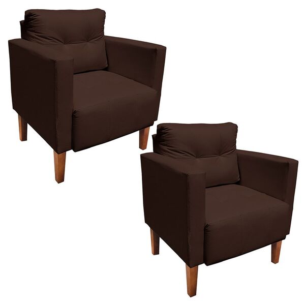 Kit 02 Poltronas Lívia Corino Marrom Pés Chanfrado D'rossi