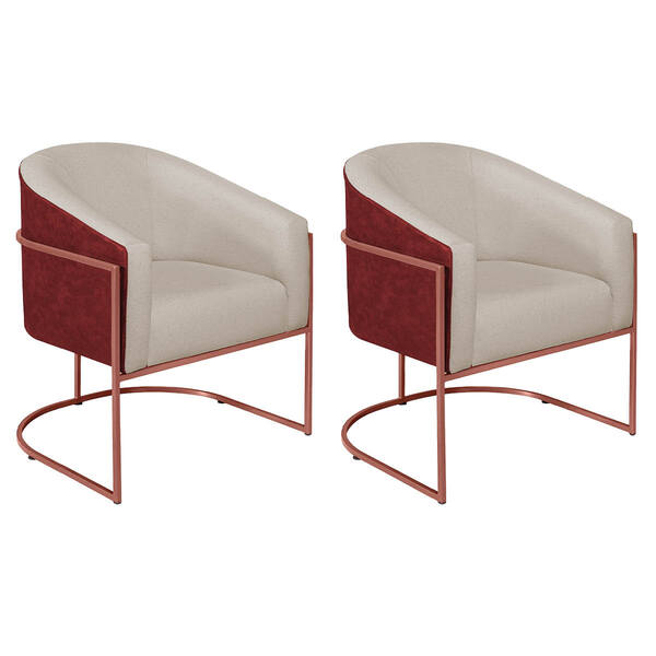 Kit 02 Poltronas Luiza Base De Ferro Bronze Factor Vermelho E