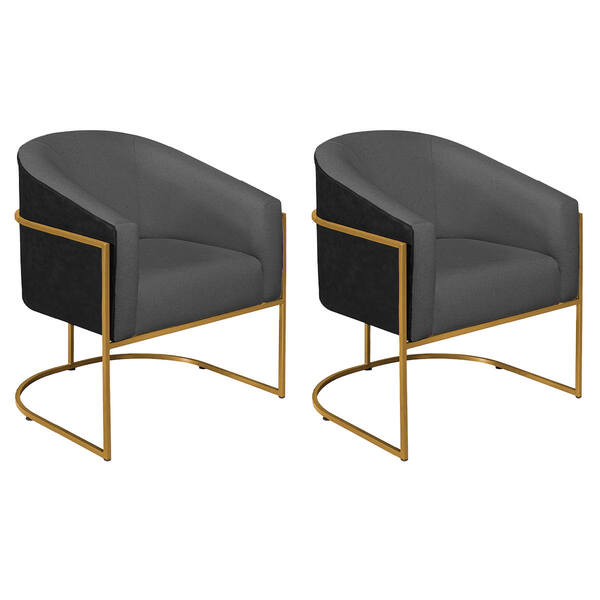 Kit 02 Poltronas Luiza Base De Ferro Dourado Factor Preto E L