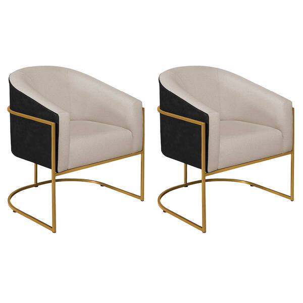 Kit 02 Poltronas Luiza Base De Ferro Dourado Factor Preto E L