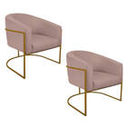 Kit 02 Poltronas Luiza Base De Ferro Dourado Linho - Doce Son