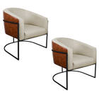 Kit 02 Poltronas Luiza Base De Ferro Preto Corano Nozes E Lin