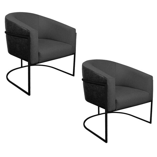 Kit 02 Poltronas Luiza Base De Ferro Preto Factor Preto E Lin