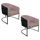 Kit 02 Poltronas Luiza Base De Ferro Preto Factor Preto E Lin