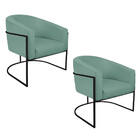 Kit 02 Poltronas Luiza Base De Ferro Preto Linho - Amarena Mó