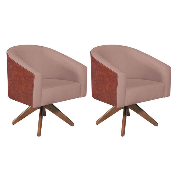 Kit 02 Poltronas Luiza Base Giratória De Madeira Corano Nozes