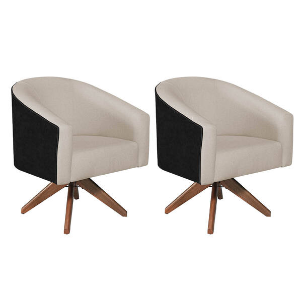 Kit 02 Poltronas Luiza Base Giratória De Madeira Factor Preto